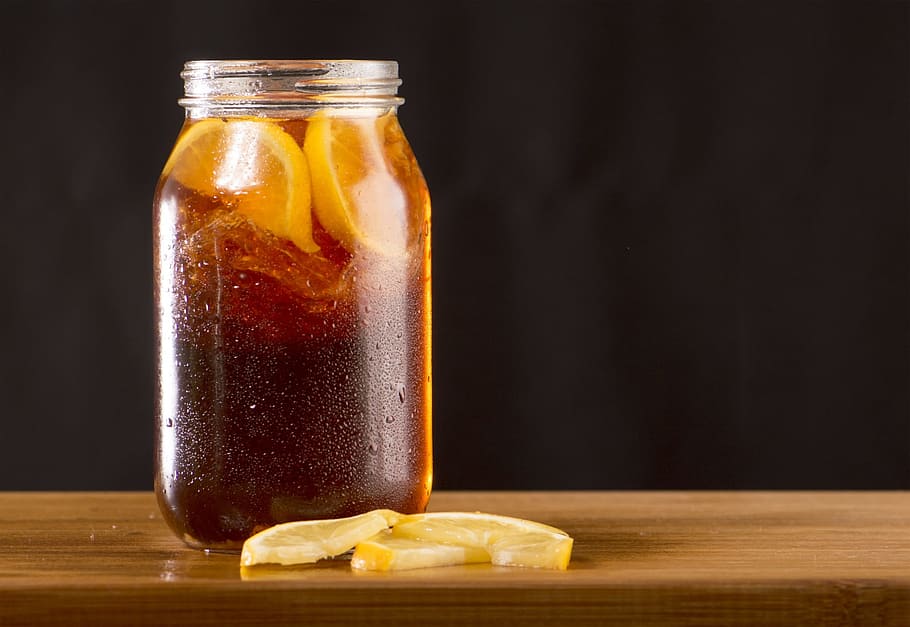 lemon slices on glass jar, tea, cold, food and drink, container HD wallpaper