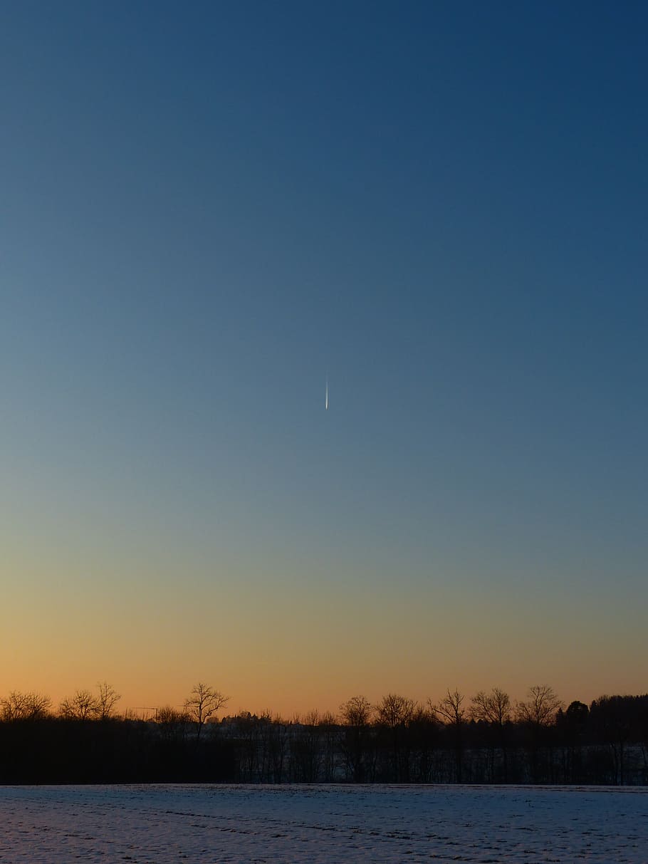 landscape, winter, comet, tail, shooting star, meteorite, sky HD wallpaper