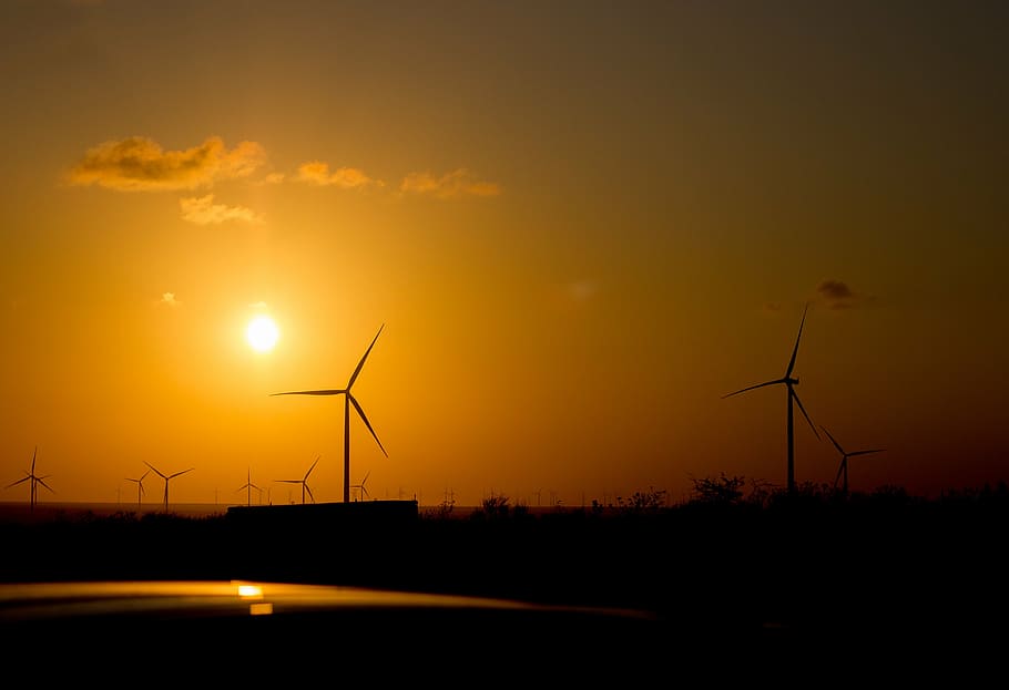 windmills, sundown, energy, turbine, environmental, generator, HD wallpaper