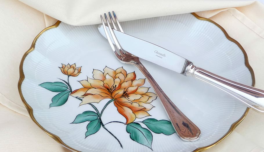 Covered, Fork, Knife, Tablecloth, silverware, high angle view HD wallpaper