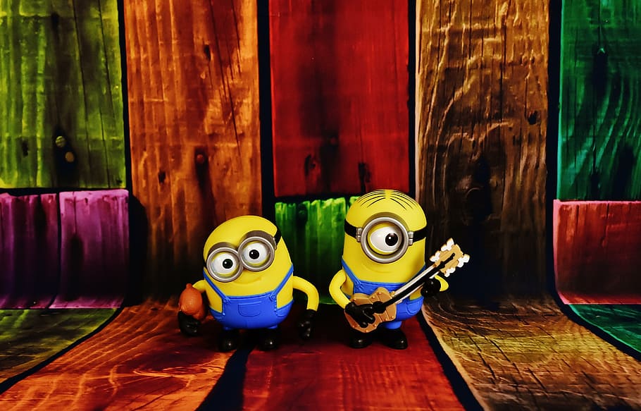 two Minion characters wallpaper, minions, figures, funny, toys