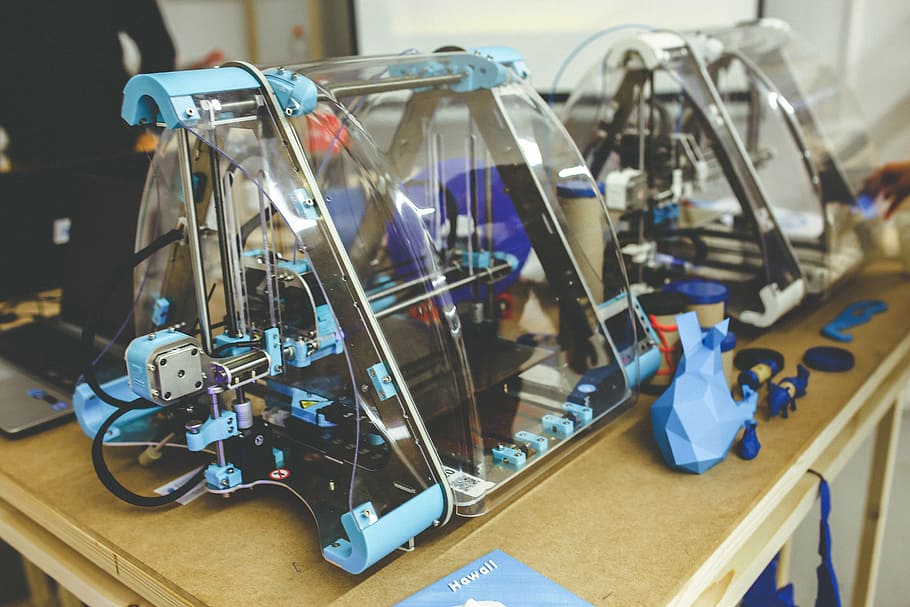 rectangular blue and black corded device, 3d, printer, printing HD wallpaper