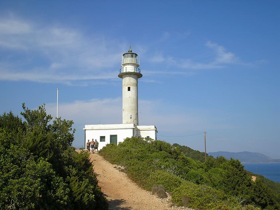 lighthouse, lefkada, lefkas, greece, light house, mediterranean HD wallpaper