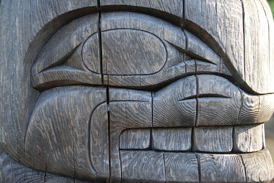 brown wooden carving, totem, whale, tribal, traditional, design