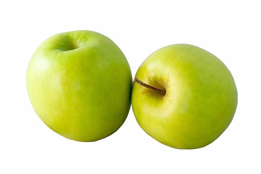 two green apples, fruit, fresh, sweet, golden delicious, fruits, HD wallpaper