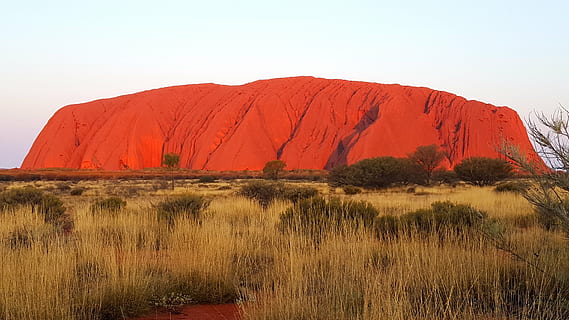 red mountain under white sky at daytime, rock, ayers, desert HD wallpaper