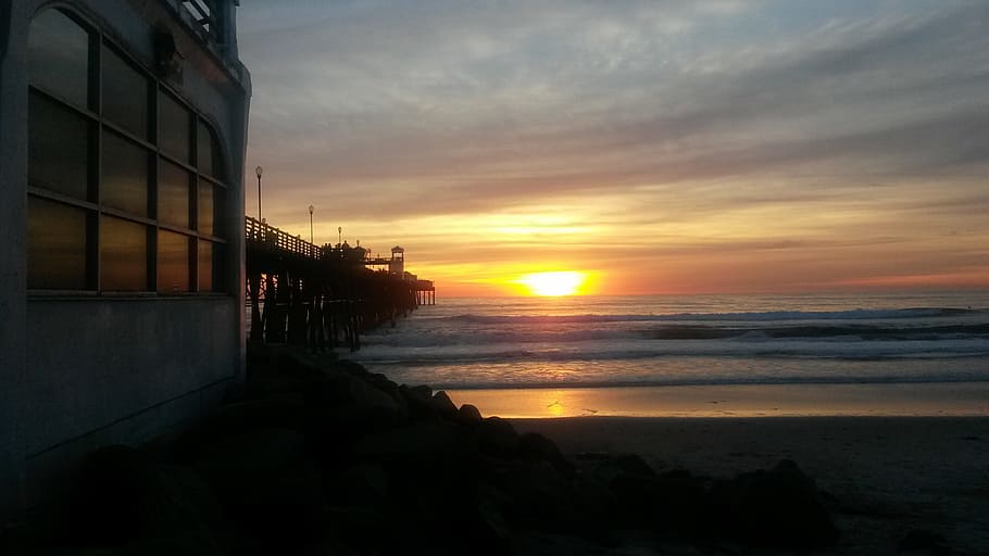 Sunset, Sundown, Dusk, Summer, beach, ocean, sea, water, waves HD wallpaper