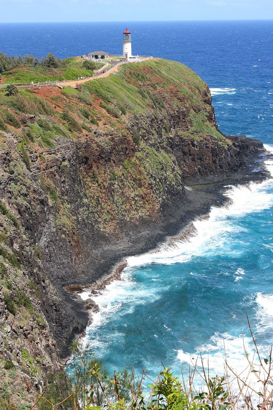 lighthouse, headland, hawaii, kauai, island, cliffs, sea, coastline, HD wallpaper