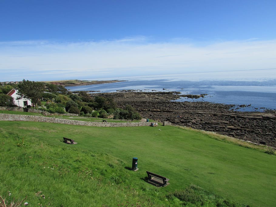 scotland, crail, fife, coast, beach, sea, landscape, rocky, HD wallpaper