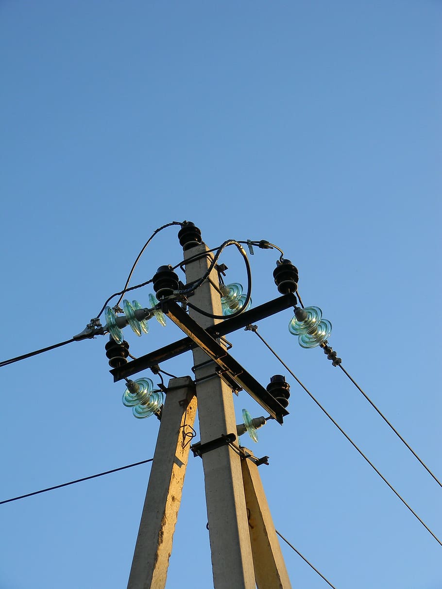 electricity, wire, post, engineering, insulators, current, sky HD wallpaper