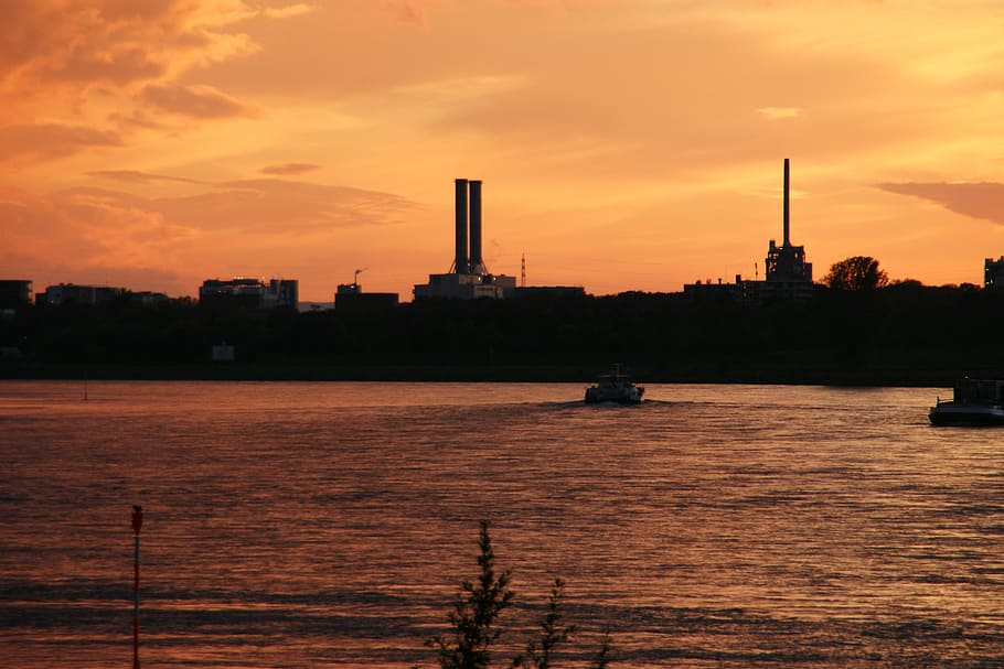setting, sun, sunset, mood, clouds, atmosphere, dusk, rhine HD wallpaper