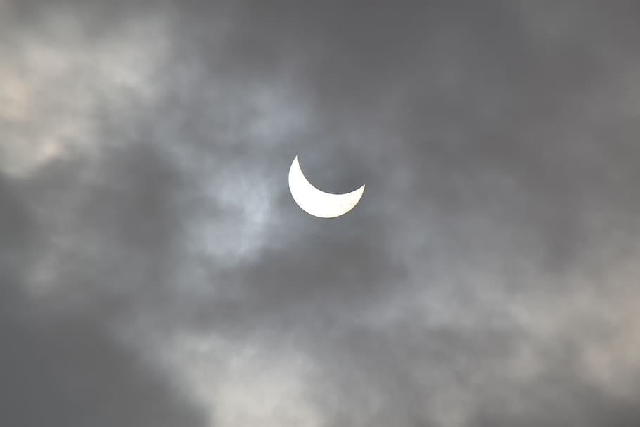 eclipse, luna, sun, clouds, sky, cloud - sky, low angle view HD wallpaper