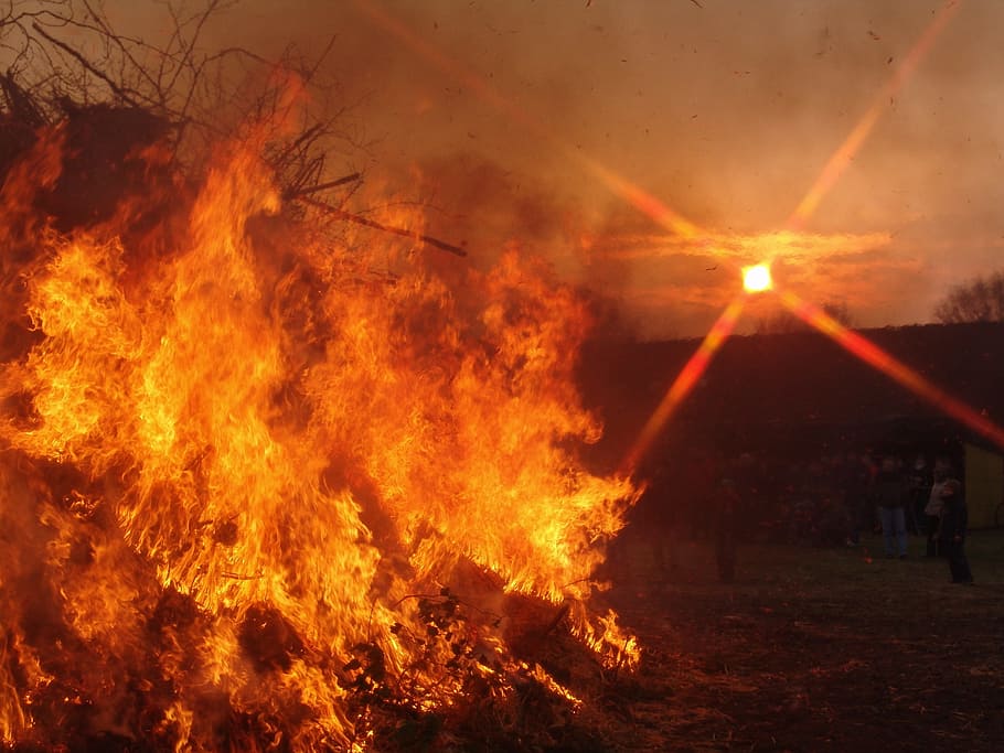 Easter Fire, Sunset, fire - Natural Phenomenon, heat - Temperature HD wallpaper