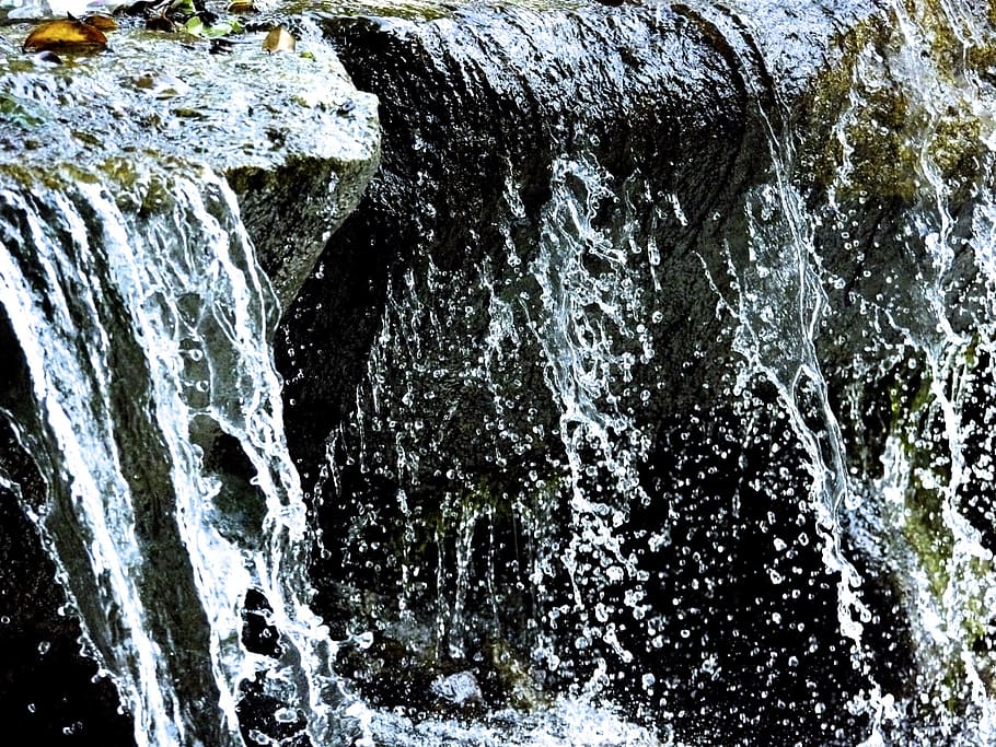 water, flow, waterfall, motion, flowing water, rock, nature HD wallpaper