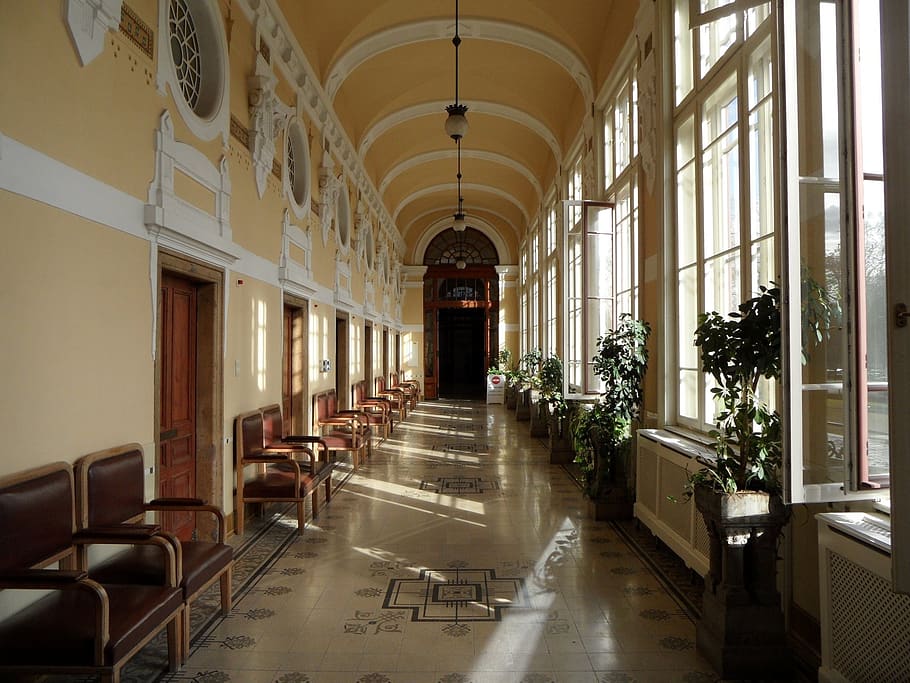 budapest, bath house, corridor, architecture, indoors, arcade HD wallpaper