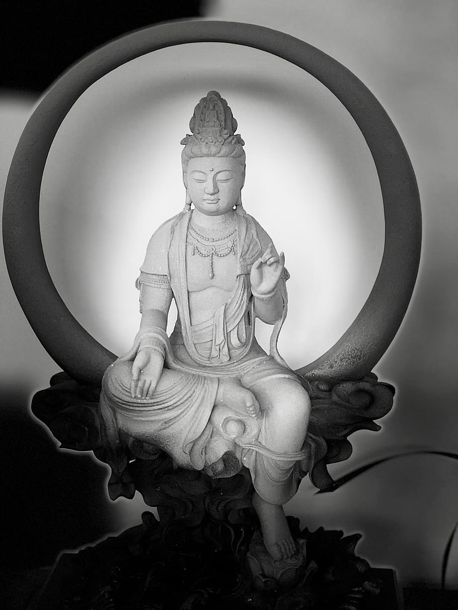 black and white, guanyin, serenity, mercy, art and craft, representation