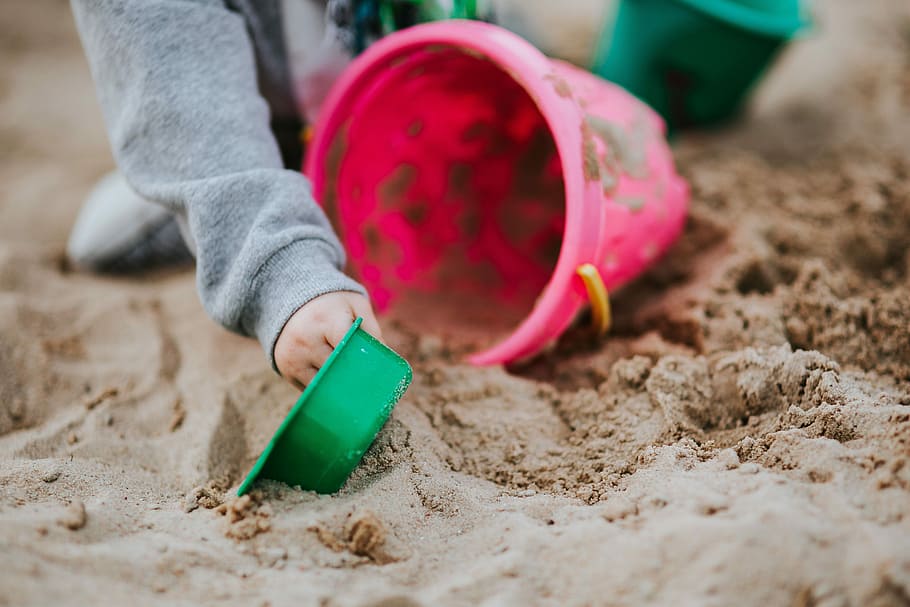 Toddler playing in the sand, child, kid, childhood, outdoors