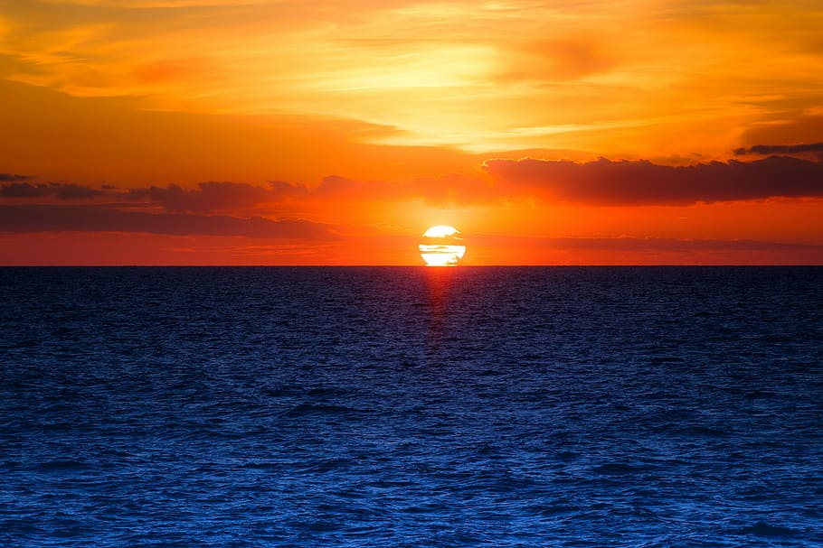 silhouette photo of body of water, sunset, sunrise, sky, mood HD wallpaper