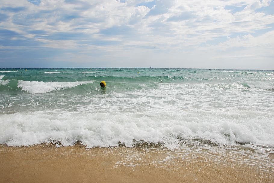 Sea, Waves, Beach, Water, Spray, Horizon, sky, clouds, landscape HD wallpaper