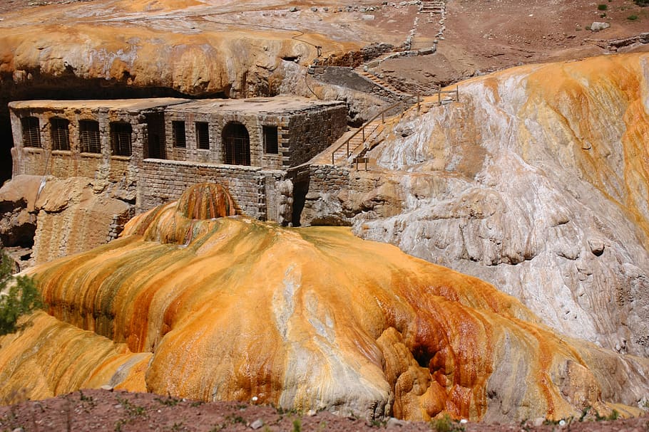 sulphur, puente del inca, mendoza, argentina, yellow, sulfur, HD wallpaper