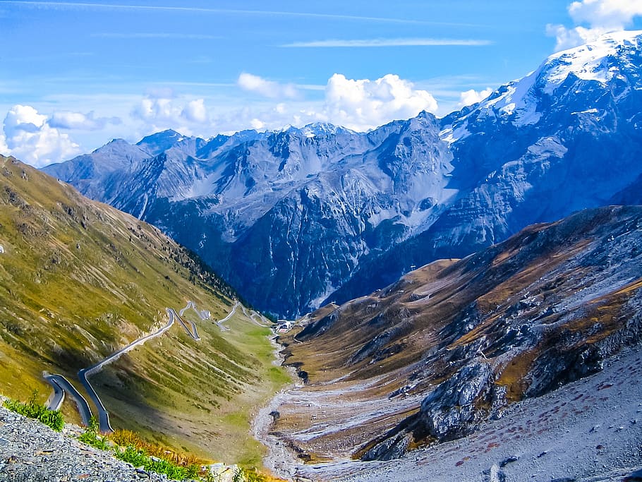 snow-covered mountains, landscape, pass road, scenics - nature HD wallpaper