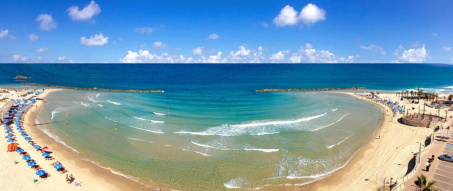 Israel, Netanya, Panorama, Sea, Wave, vacation, beach, the mediterranean sea, HD wallpaper
