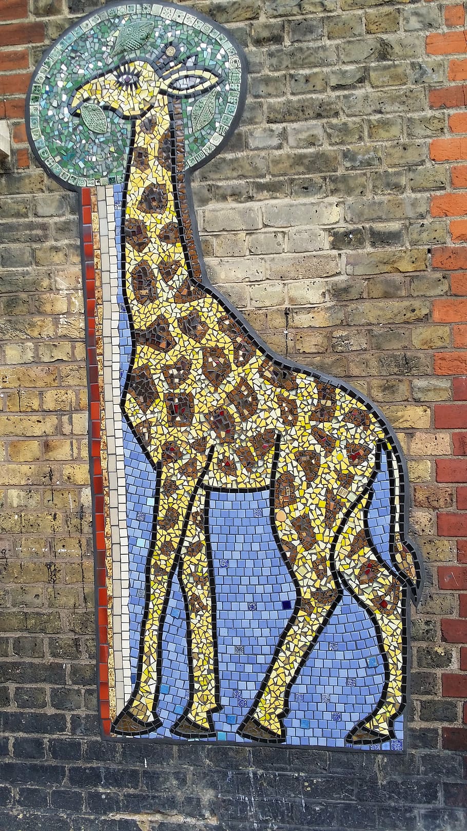 giraffe, mosaic, mural, wall, representation, art and craft