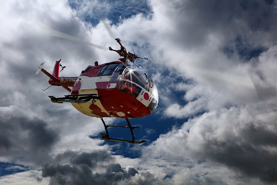 helicopter on sky, rescue helicopter, doctor on call, air rescue, HD wallpaper