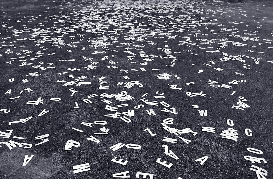 cut out letter scattered on concrete surface, letters, typography HD wallpaper