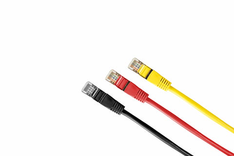 three red, yellow, and black UTP coated cables, network connector HD wallpaper