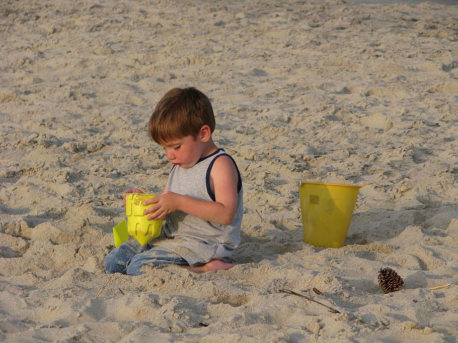 Beach, Castle, Sand, Building, Boy, young, kids, children, people HD wallpaper