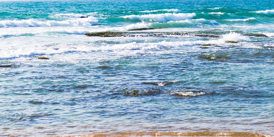 Sea, Rocks, Ocean, Blue, Blue, Water, Salt, nature, summer, HD wallpaper