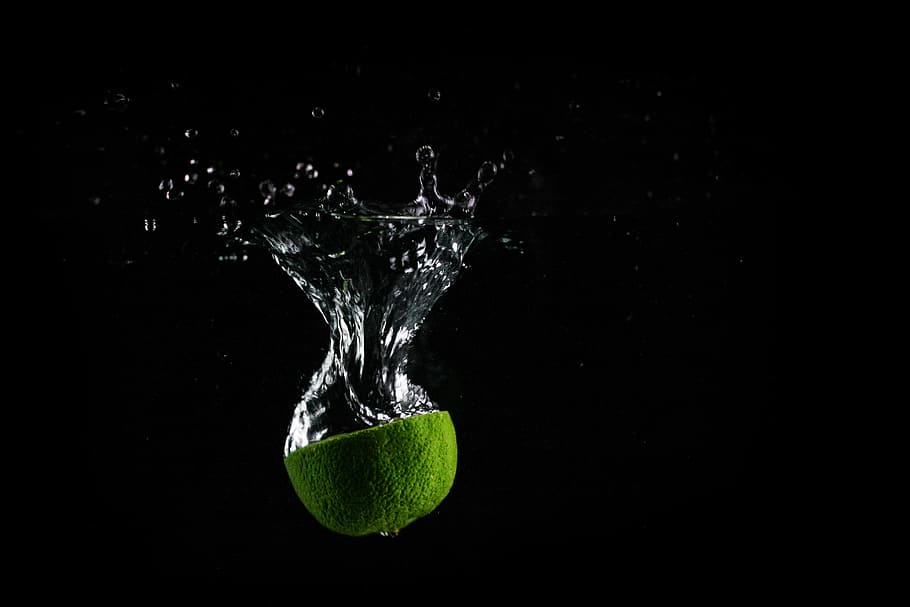 Lime In Water with Black Background, fresh, fruit, healthy, splashing, HD wallpaper