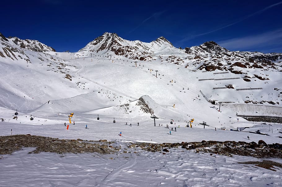 sölden, austria, skiing, mountains, alps, nature, slopes, snow-capped peaks HD wallpaper