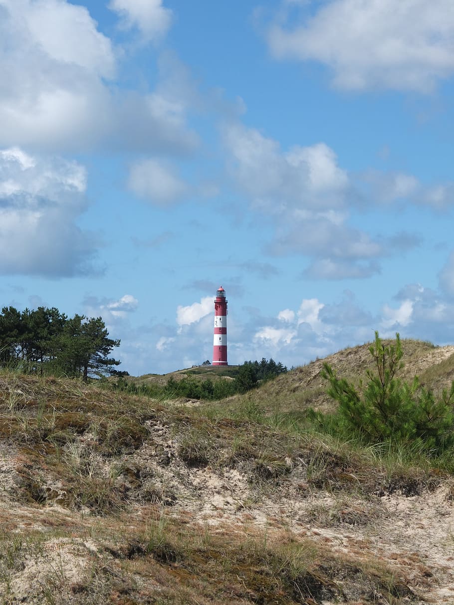 Amrum, Lighthouse, Dunes, Island, Sky, nordfriesland, clouds