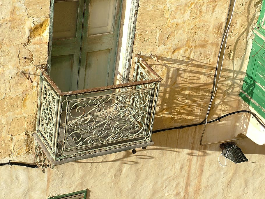 balcony, old, shadow play, light, architecture, window, house HD wallpaper