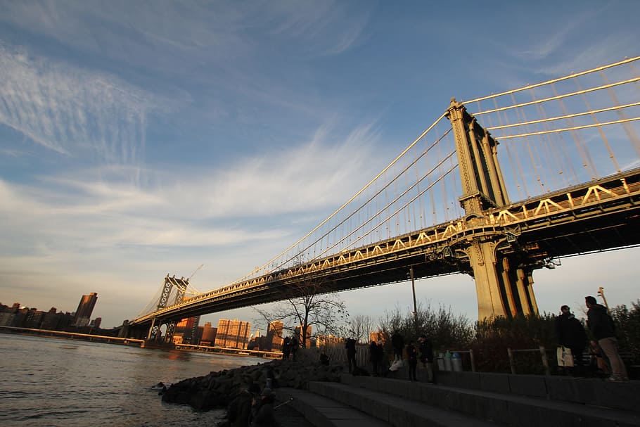 bridge, river, cable bridge, architecture, built structure HD wallpaper