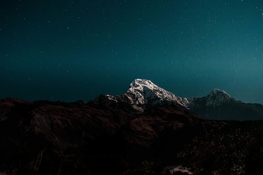landscape photography of mountain peak during nighttime, nature HD wallpaper