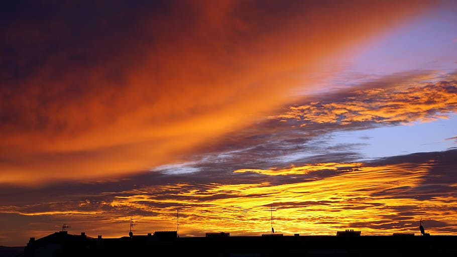 sun's rays, dawn, sunny day, landscape, horizon, sky, clouds HD wallpaper