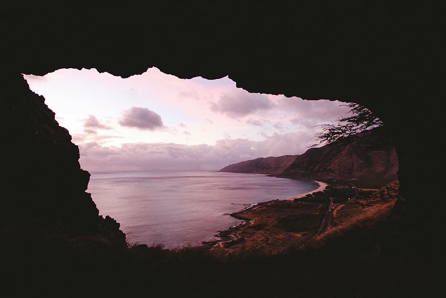 cave, dawn, dusk, mountain, nature, outdoors, scenic, sea, sunrise HD wallpaper