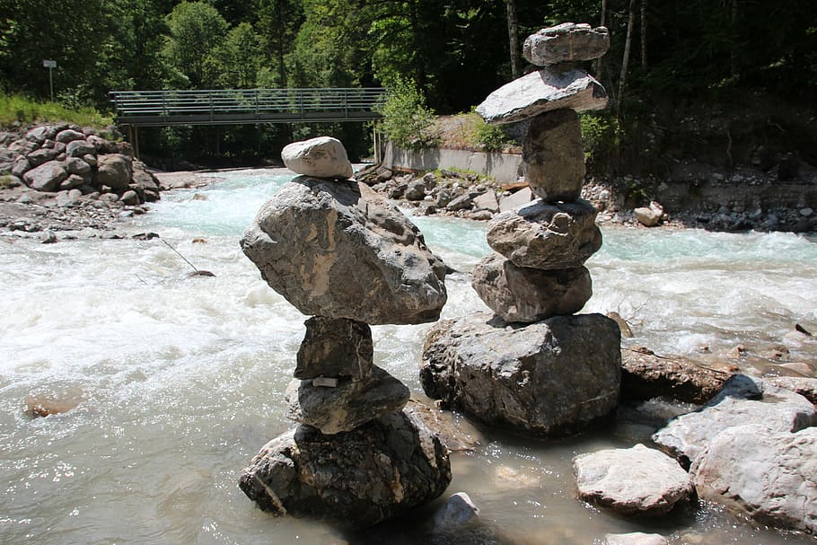 cairn, stacked, stones, nature, rock - Object, water, solid HD wallpaper