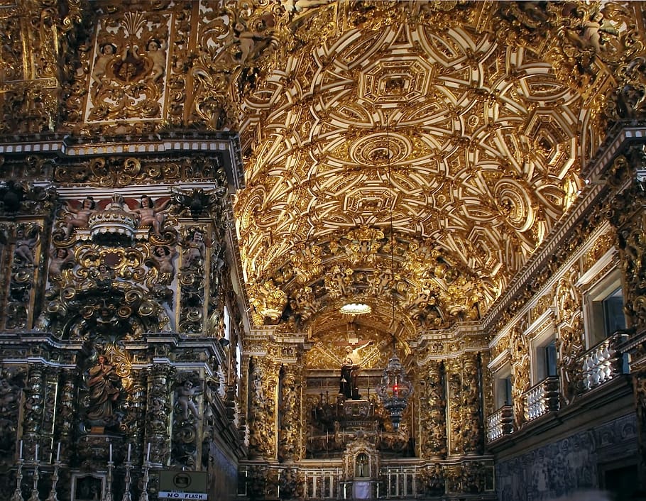 Bahia, Church, Sao Francisco, Doré, opulence, wealth vault, HD wallpaper