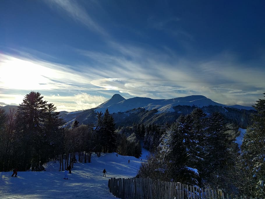 Mountain, Ski, Snow, Clouds, the lioran, massif central, france HD wallpaper