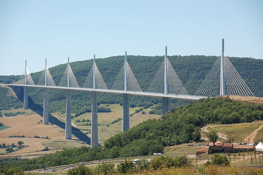 millau viaduct, summer, holiday, france, sky, architecture, HD wallpaper
