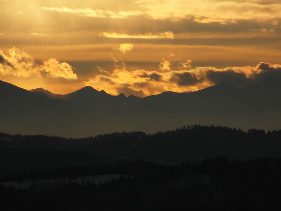 Tatry, Mountains, Sunset, Clouds, landscape, top view, podhale HD wallpaper