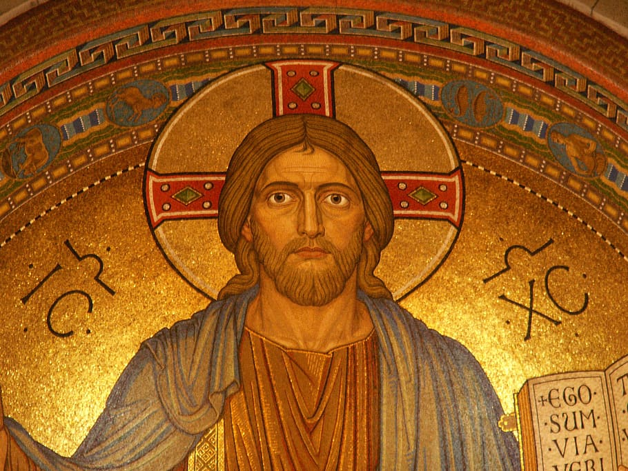 Jesus Christ illustration, religion, mosaic, gold, maria laach, HD wallpaper