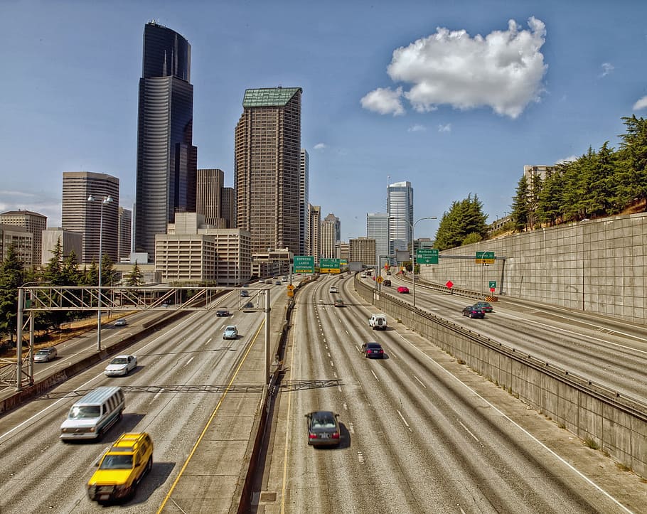 vehicles running on highway, Seattle, Washington, Washington, City HD wallpaper