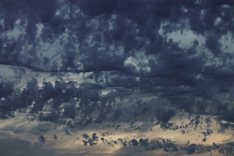 rain clouds, wolkenspiel, evening sky, cloudiness, black blue, HD wallpaper