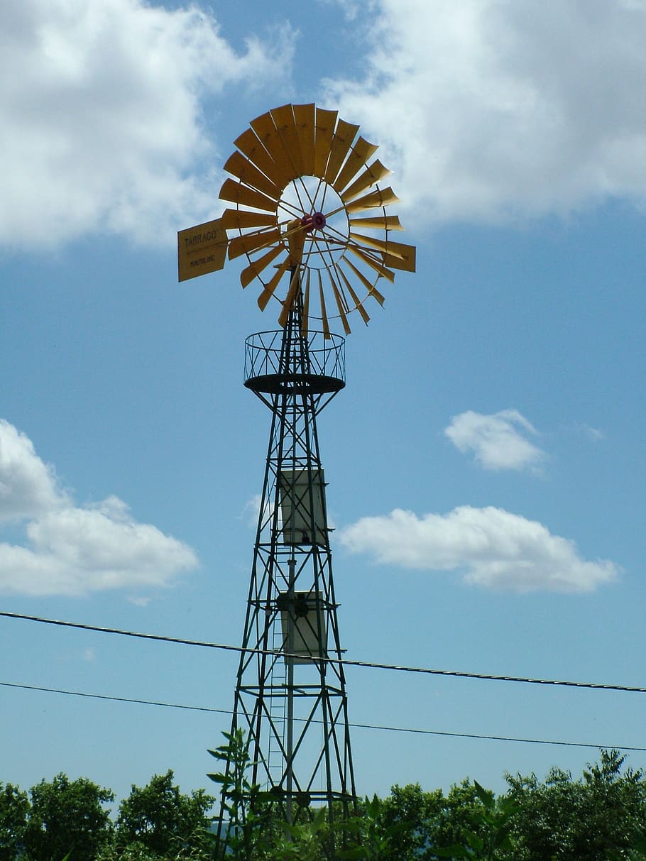 windmill, scene, landscape, fuel and power generation, sky HD wallpaper