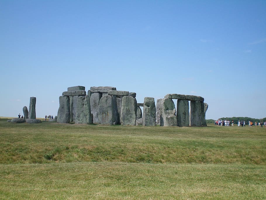 england, stonehenge, green, sky, grass, clear sky, nature, landscape HD wallpaper